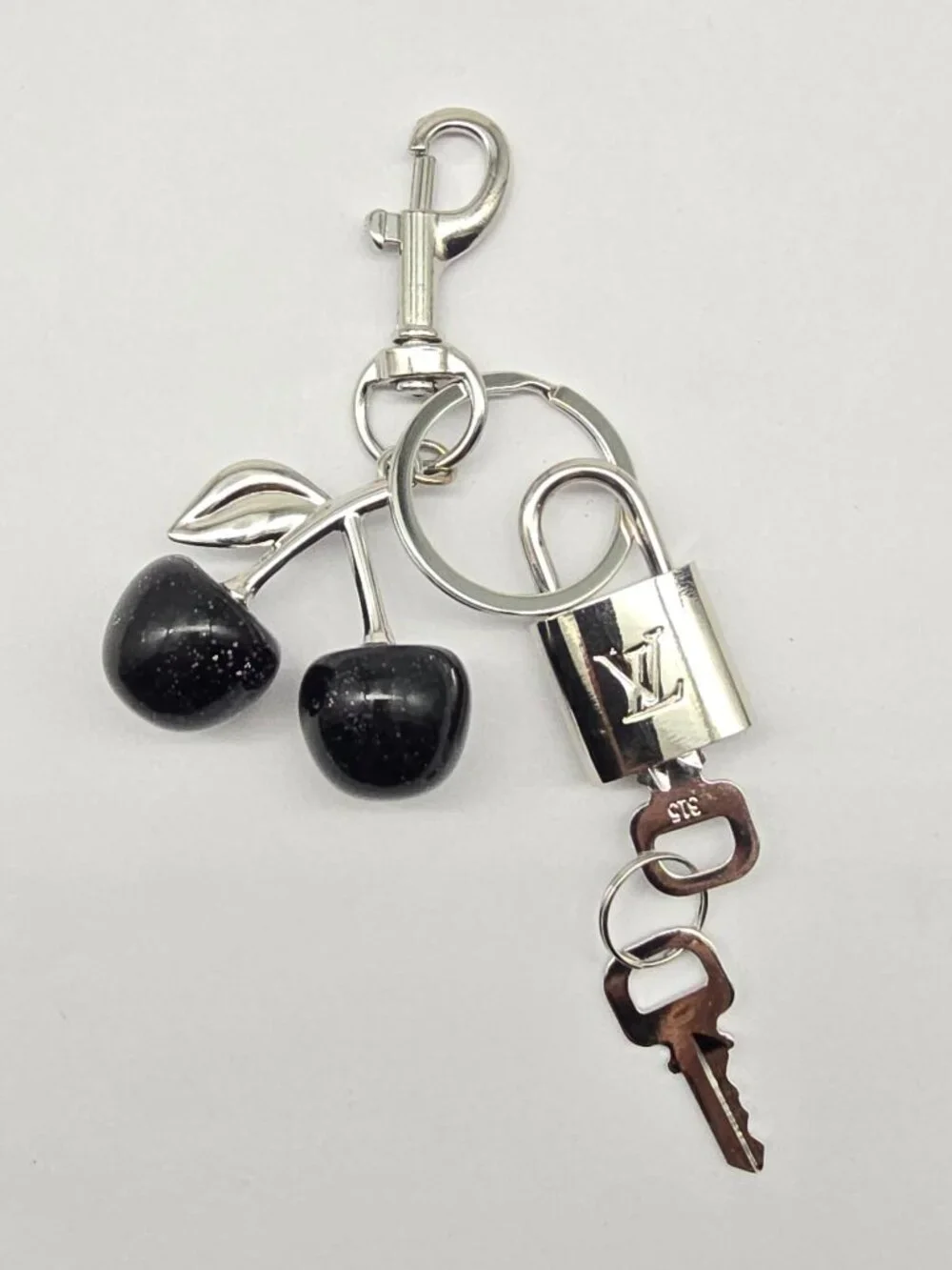 LV Silver Padlock 🔑 Authentic Louis Vuitton Charm + Unbranded Cherry Keychain